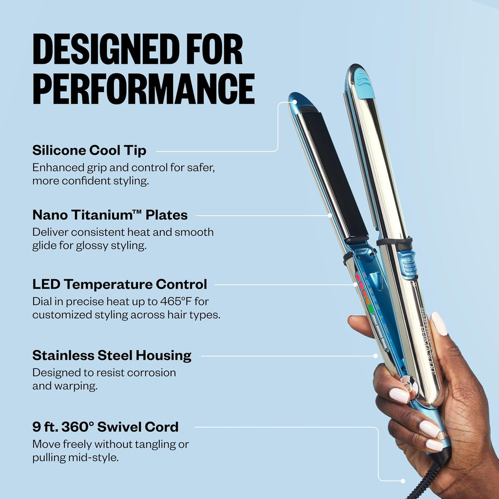 BaBylissPRO Nano Titanium Prima Ionic Hair Straightener Professional Flat Iron & Curling Iron